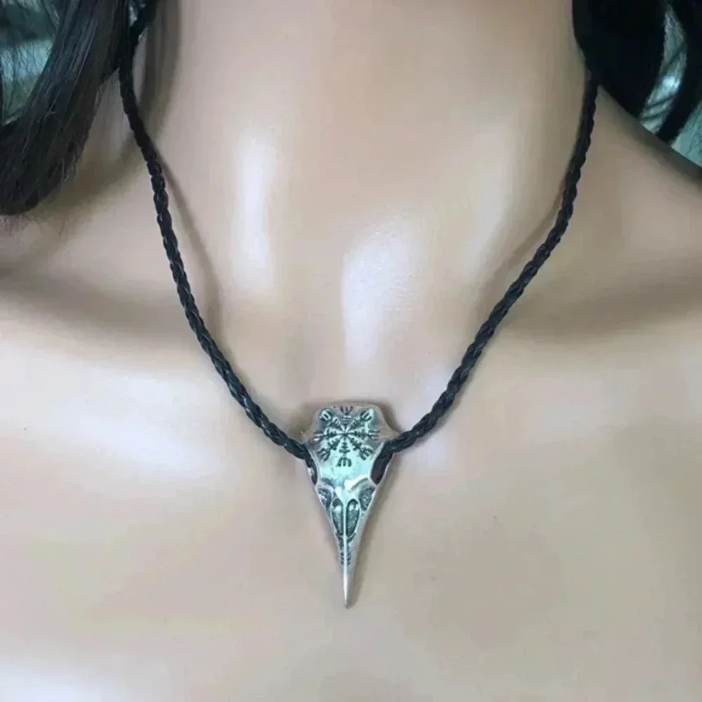 3 for $25/ Ethnic Native Style Raven Skull Silver & Black Necklace NWT